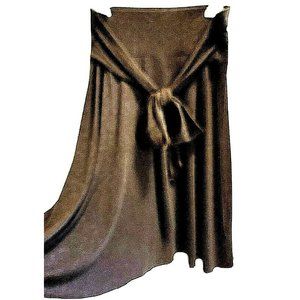 Etam knitted Brown Wool Skirt Size UK 10 Elastic Waist Band Front Bow Tie France